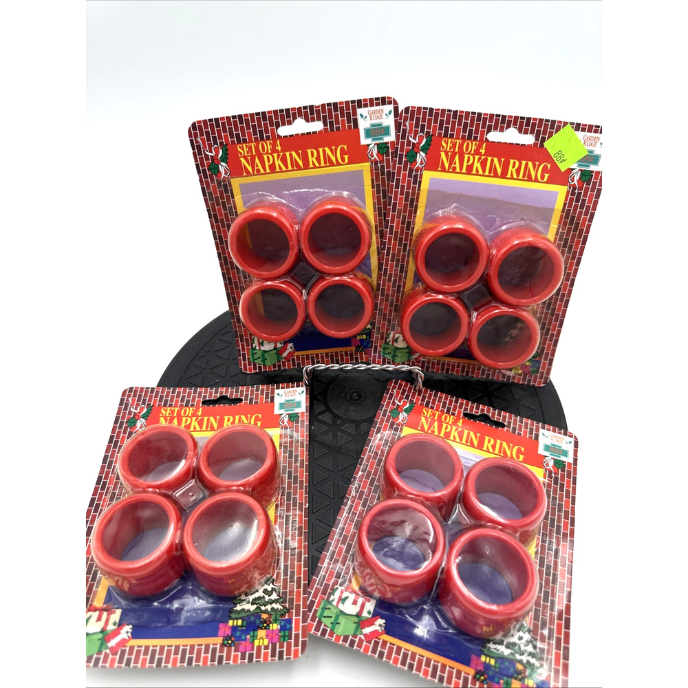 4-Vintage Red Plastic Napkin Holder Rings. Set Of 16 NEW